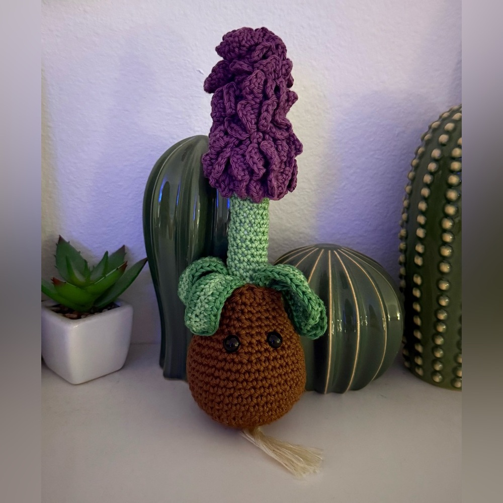 Handmade Purple and Brown Crochet Lavender Plant Decor NEW